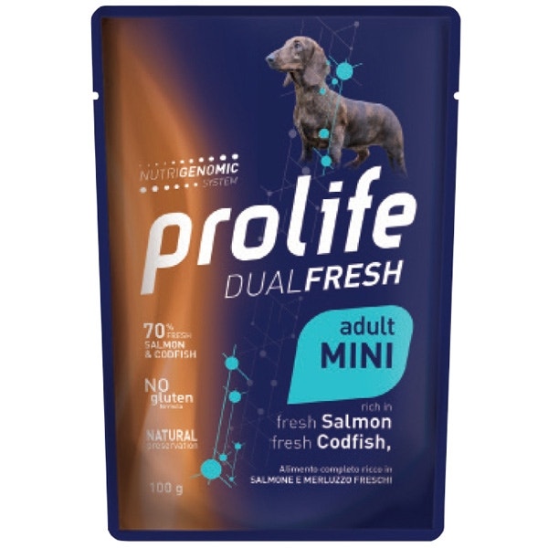 Prolife Dual Fresh Saumon et morue frais, nourriture humide pour chiens adultes de petite taille, sachet de 100 g