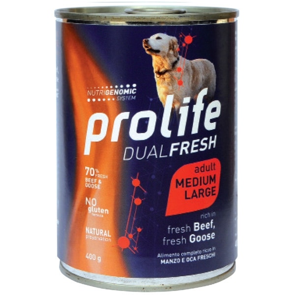 Prolife Dual Fresh Bœuf et oie frais, nourriture humide pour chiens adultes de taille moyenne/grande, boîte de 400 g