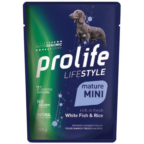 Prolife Lifestyle Poisson blanc frais au riz, nourriture humide pour chiens matures de petite taille, sachet de 100 g