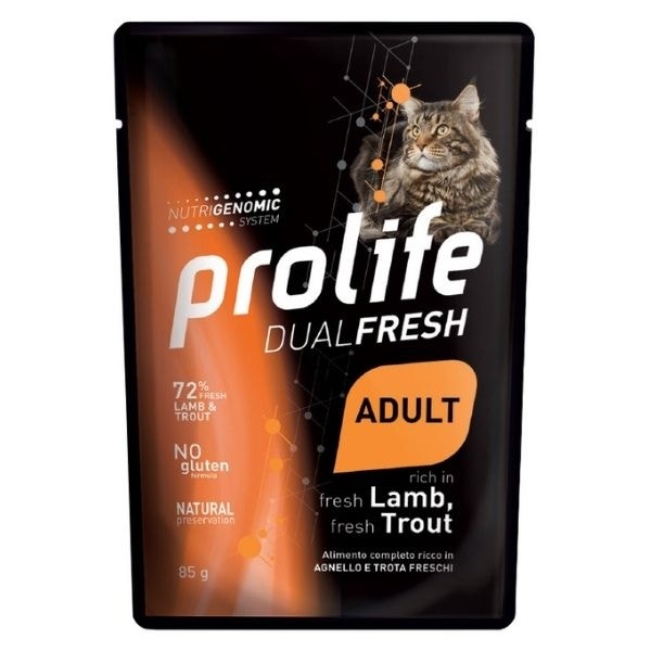 Prolife Dual Fresh Agneau et truite frais, nourriture humide pour chats adultes, sachet de 85 g