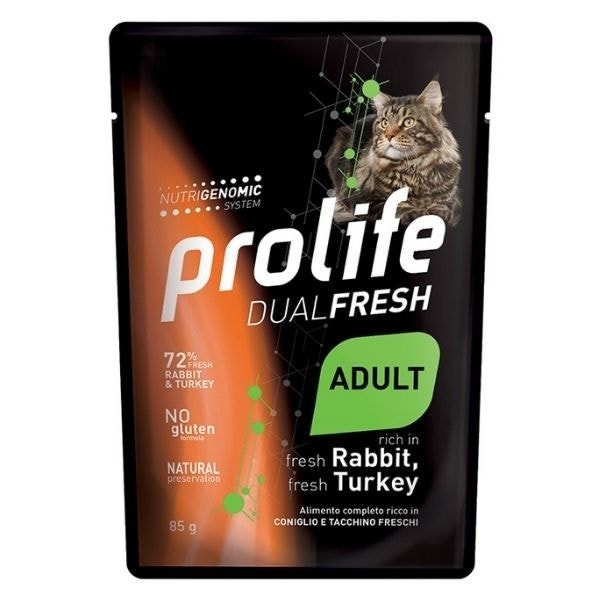 Prolife Dual Fresh Lapin et dinde frais, nourriture humide pour chats adultes, sachet de 85 g