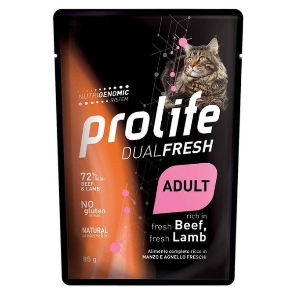 Prolife Dual Fresh Bœuf et agneau frais, nourriture humide pour chats adultes, sachet de 85 g