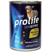 Prolife Sensitive Renne aux pommes de terre, nourriture humide pour chiens adultes de taille moyenne/grande, boîte de 400 g