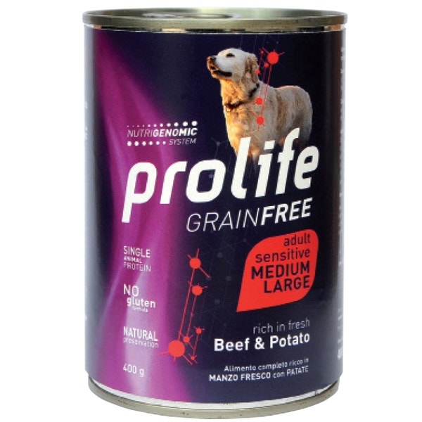 Prolife Grain Free Bœuf frais aux pommes de terre, nourriture humide pour chiens adultes de taille moyenne/grande, boîte de 800 g
