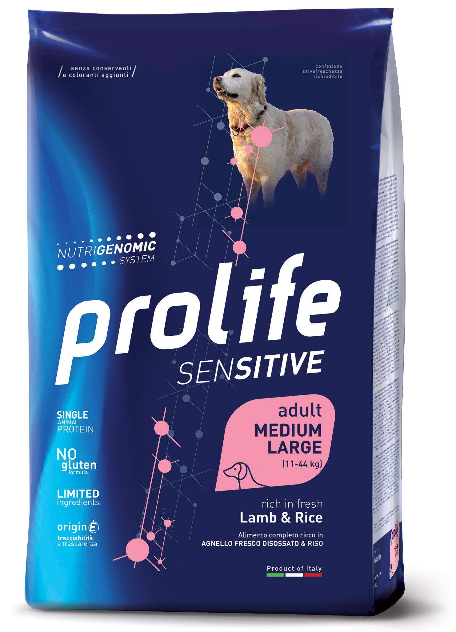 Prolife Dog Sensitive Agneau & Riz Croquettes pour chiens adultes de taille moyenne/grande, sac de 2,5 kg