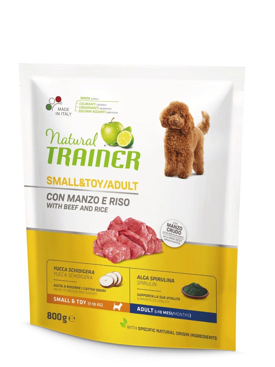 Natural Trainer Crocchette Manzo/Riso Per Cani Adulti Taglia Piccola Sacco 800g