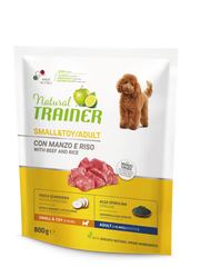 Natural Trainer Crocchette Manzo/Riso Per Cani Adulti Taglia Piccola Sacco 800g