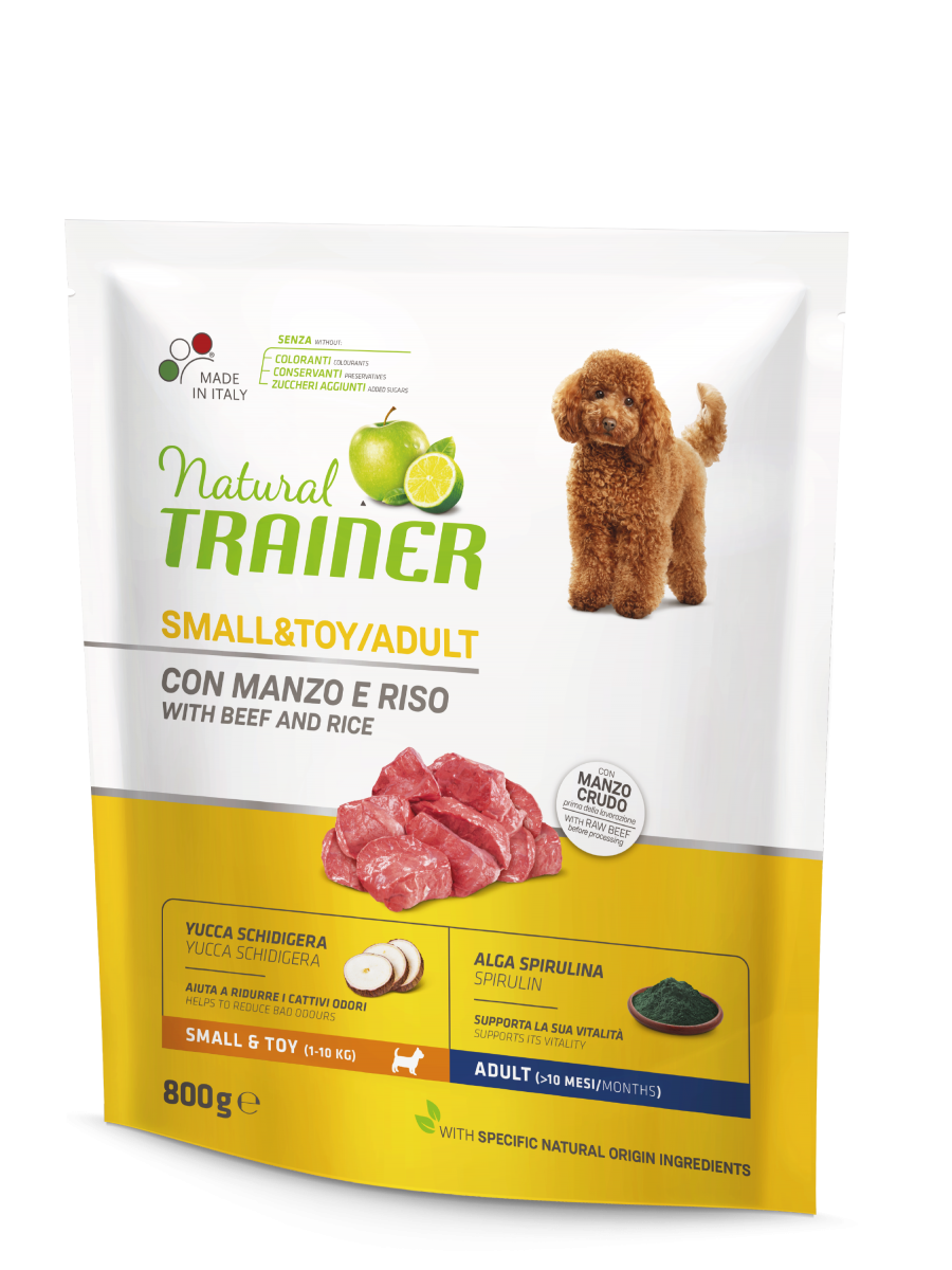 Natural Trainer Crocchette Manzo/Riso Per Cani Adulti Taglia Piccola Sacco 800g