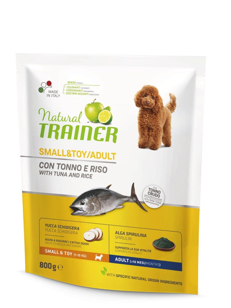Natural Trainer Crocchette Tonno/Riso Per Cani Taglia Piccola Sacco 800g