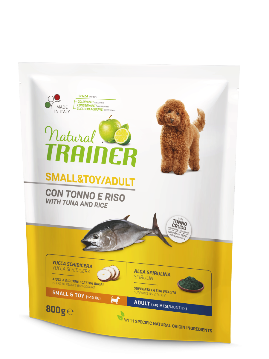 Natural Trainer Crocchette Tonno/Riso Per Cani Taglia Piccola Sacco 800g