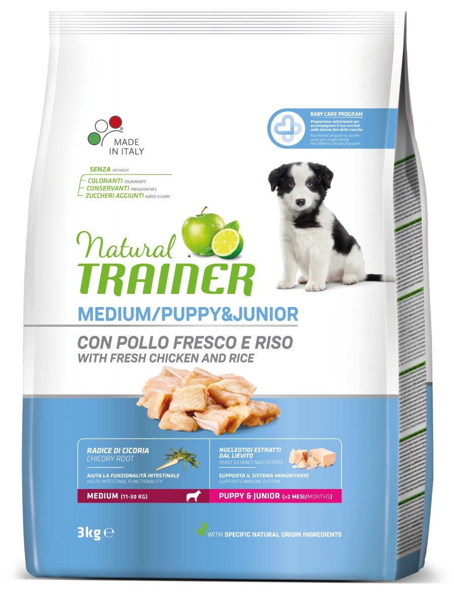 Natural Trainer Crocchette Pollo Fresco Per Cuccioli Taglia Media Sacco 3kg