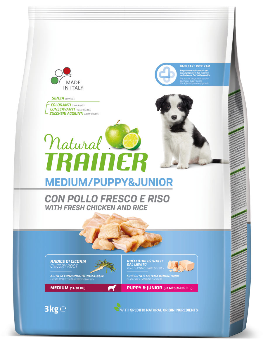 Natural Trainer Crocchette Pollo Fresco Per Cuccioli Taglia Media Sacco 3kg