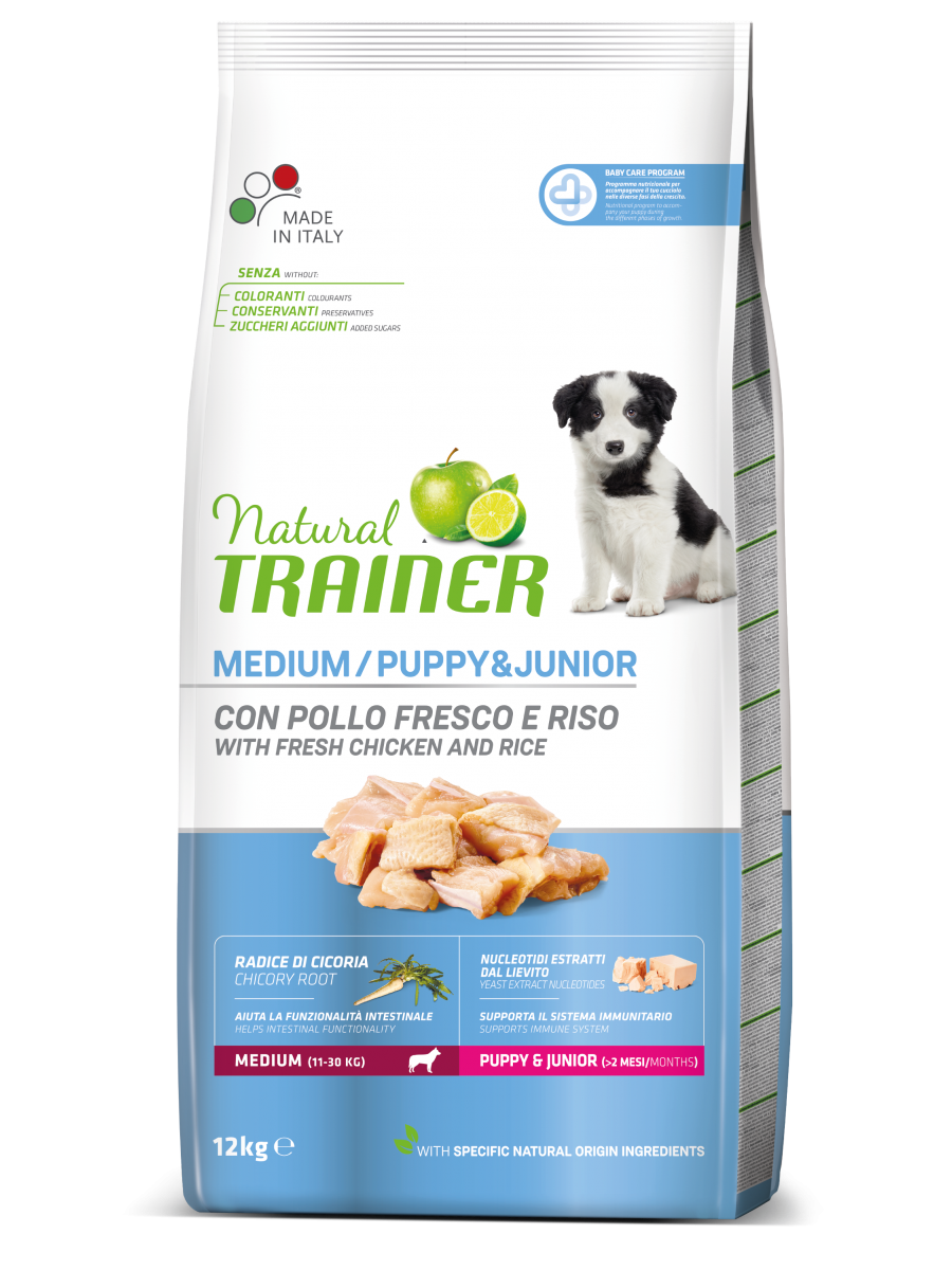 Natural Trainer Crocchette Pollo Fresco Per Cuccioli Taglia Media Sacco 12kg