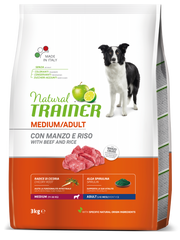 Natural Trainer Crocchette Manzo/Riso Per Cani Adulti Taglia Media Sacco 3kg