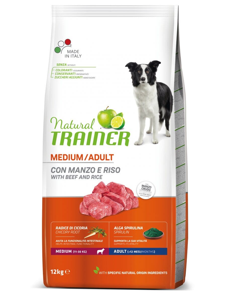 Natural Trainer Crocchette Manzo/Riso Per Cani Adulti Taglia Media Sacco 12kg
