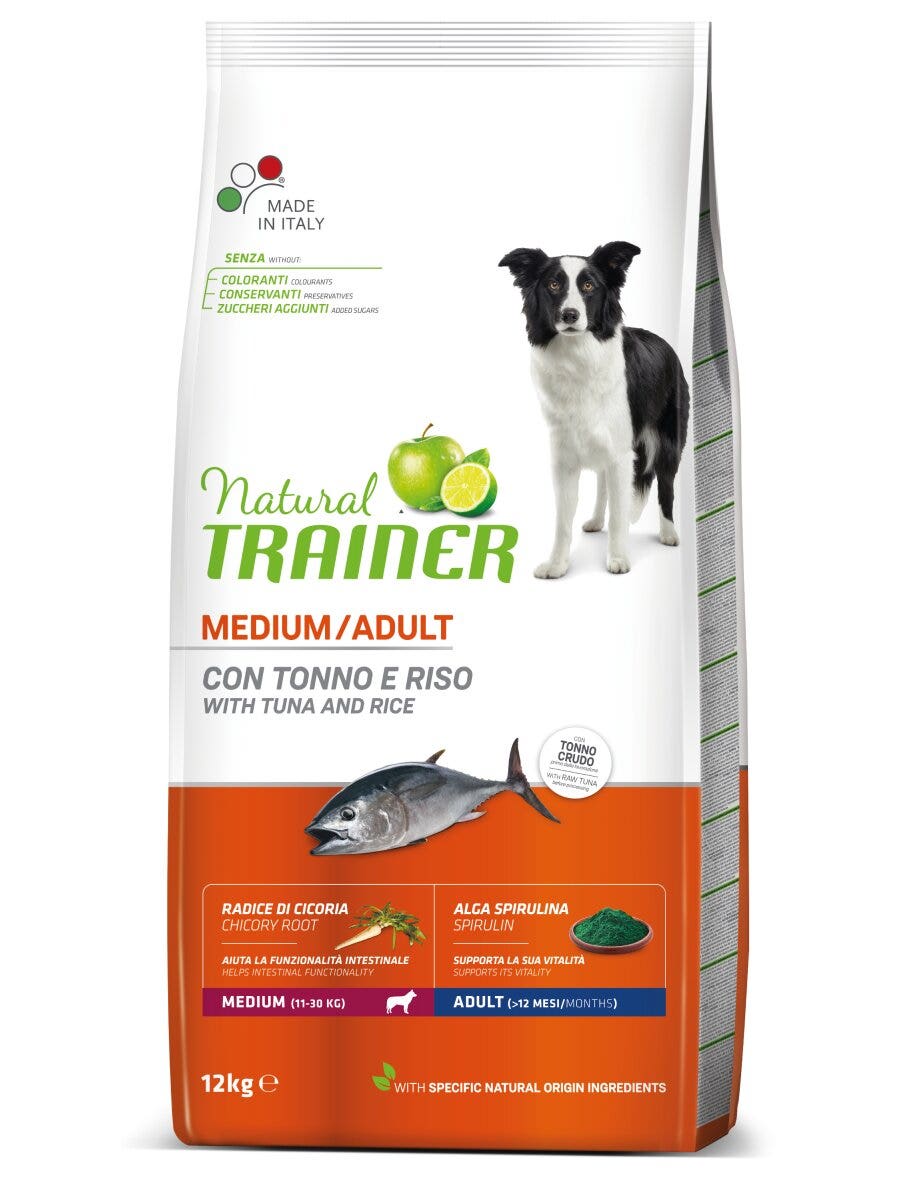 Natural Trainer Crocchette Tonno/Riso/Alga Spirulina Per Cani Taglia Media Sacco 12kg