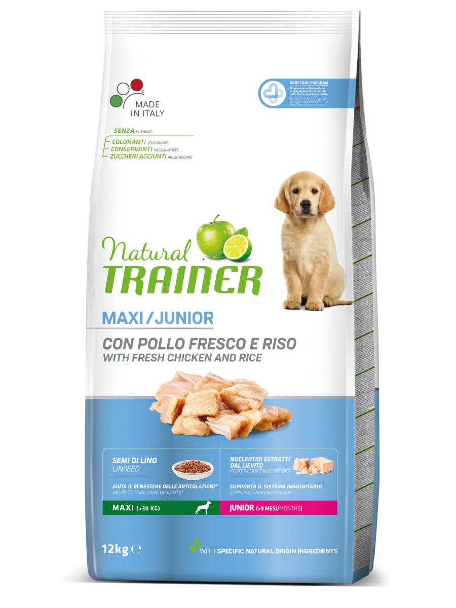 Natural Trainer Crocchette Pollo Fresco Per Cuccioli Taglia Grande <24Mesi Sacco 12kg