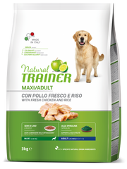 Natural Trainer Crocchette Pollo/Riso/Alga Spirulina Per Cani Adulti Taglia Grande Sacco 3kg