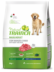 Natural Trainer Crocchette Manzo/Riso Per Cani Adulti Taglia Grande Sacco 3kg