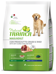 Natural Trainer Crocchette Prosciutto Crudo/Riso Per Cani Adulti Taglia Grande Sacco 3kg
