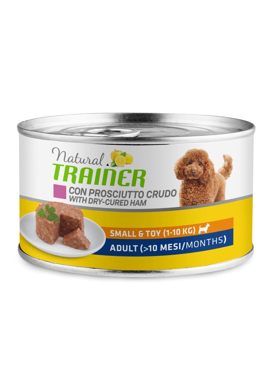 Natural Trainer Cibo Umido Prosciutto/Riso Per Cani Adulti Taglia Piccola Lattina 150g