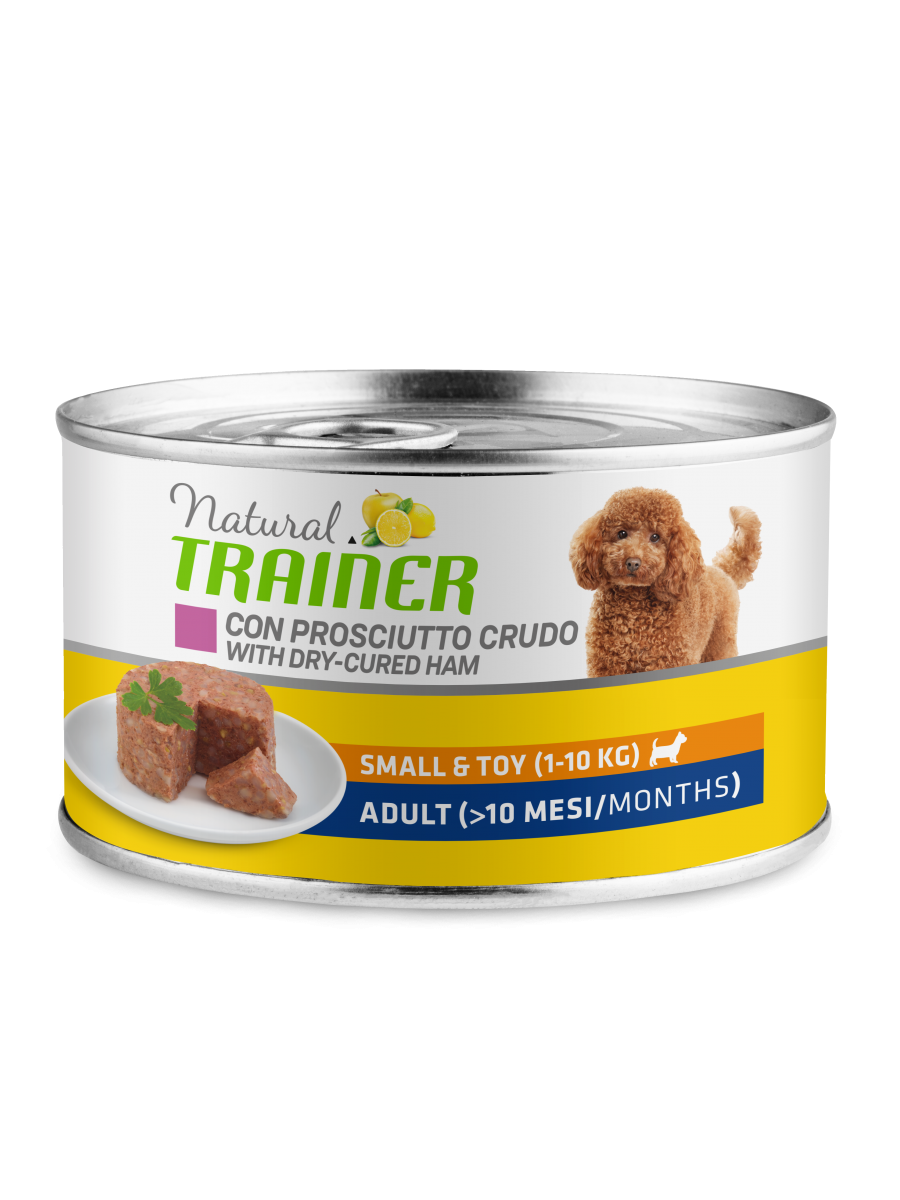 Natural Trainer Cibo Umido Prosciutto/Riso Per Cani Adulti Taglia Piccola Lattina 150g
