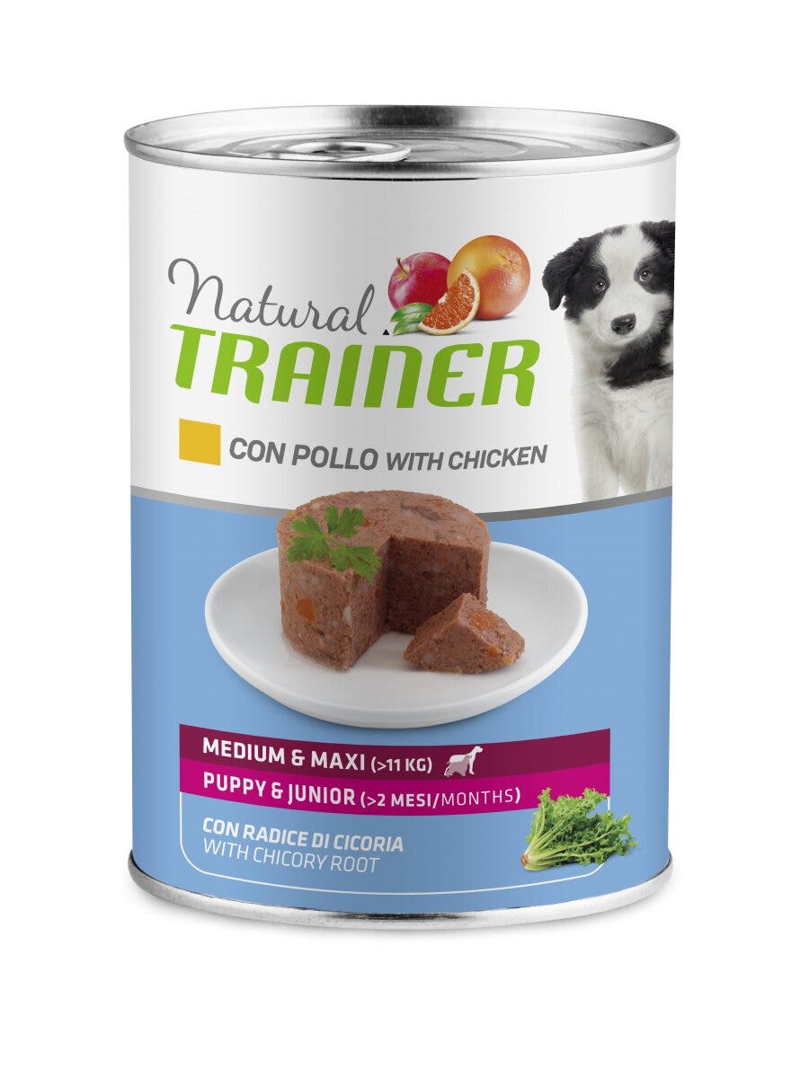 Natural Trainer Cibo Umido Pollo Per Cuccioli Taglia Media/Grande Fino A 2 Mesi Lattina 400g