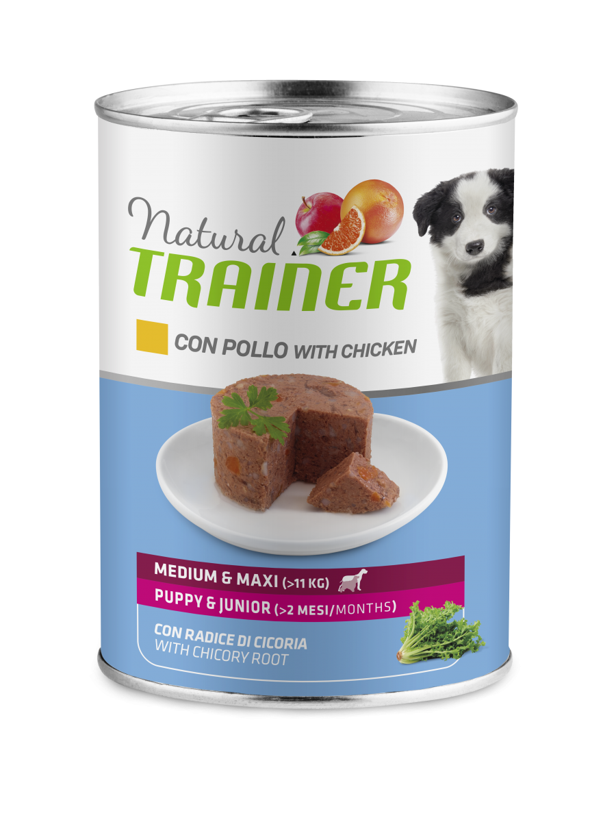 Natural Trainer Cibo Umido Pollo Per Cuccioli Taglia Media/Grande Fino A 2 Mesi Lattina 400g