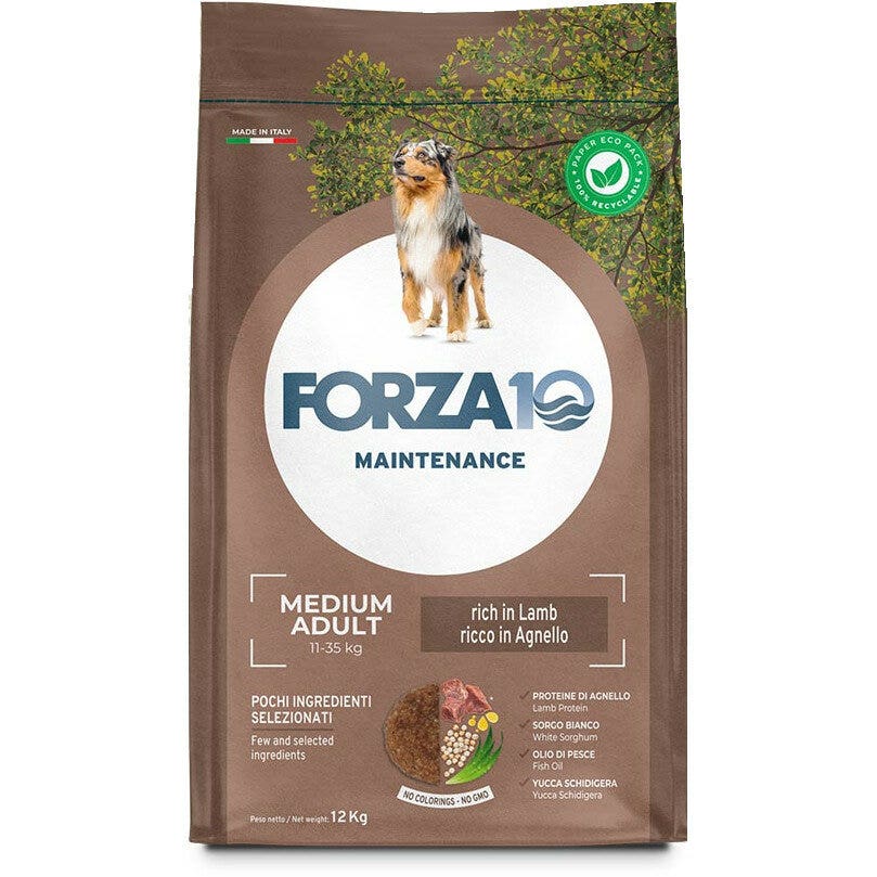 Forza10 Croquettes à l'agneau pour chiens adultes de taille moyenne, sac de 12 kg