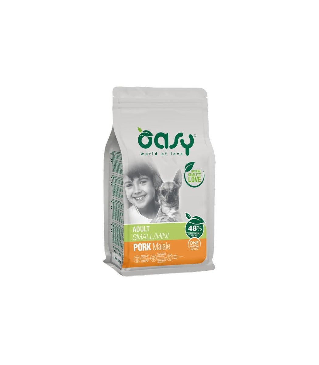 Oasy Adult One Protein Croquettes au porc pour chiens de petite taille Sac de 2,5 kg