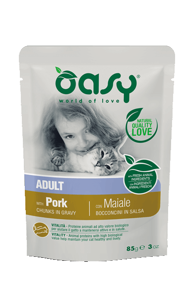 Oasy Wet Cat Bouchées en sauce au porc pour chats adultes stérilisés 85 g