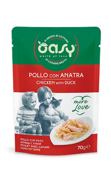 Oasy Wet Cat More Love Poulet et canard, nourriture humide pour chats adultes, 70 g