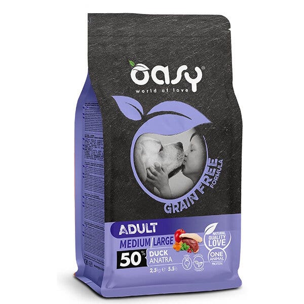 Oasy Grain Free Adult Medium & Large au canard pour chiens adultes 2,5 kg
