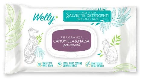 Welly Lingettes nettoyantes Camomille & Mauve pour chiens et chats 40 pièces
