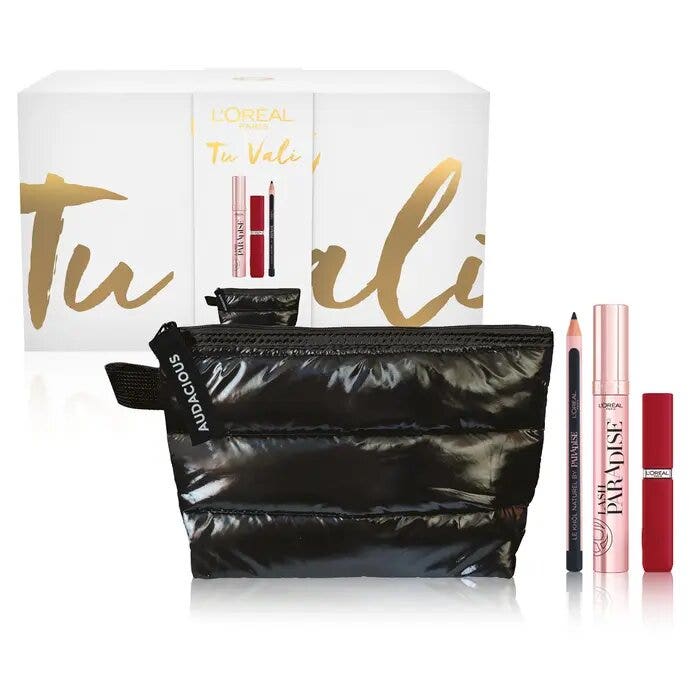 L'Oréal Paris Self Confidence Box Mascara Lash Paradise + Rouge à lèvres Matte Resistance + Crayon pour les yeux + Beauty Noir