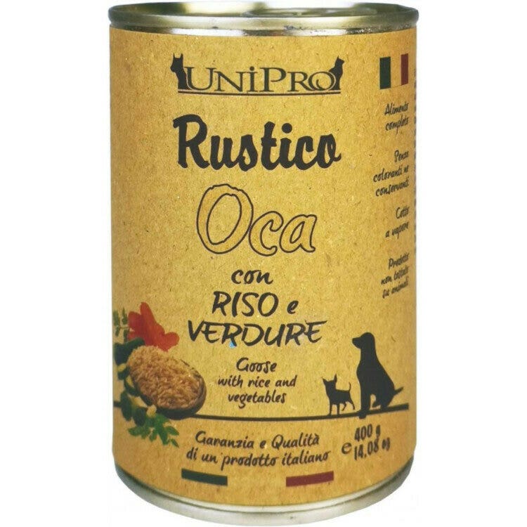 Unipro Rustico Nourriture humide à l'oie, au riz et aux légumes pour chiens, pot de 400 g