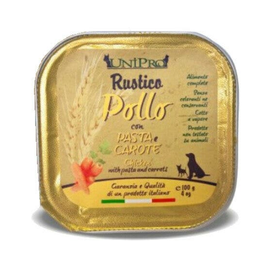 Unipro Rustico Nourriture humide au poulet, pâtes et carottes pour chiens, barquette de 100 g