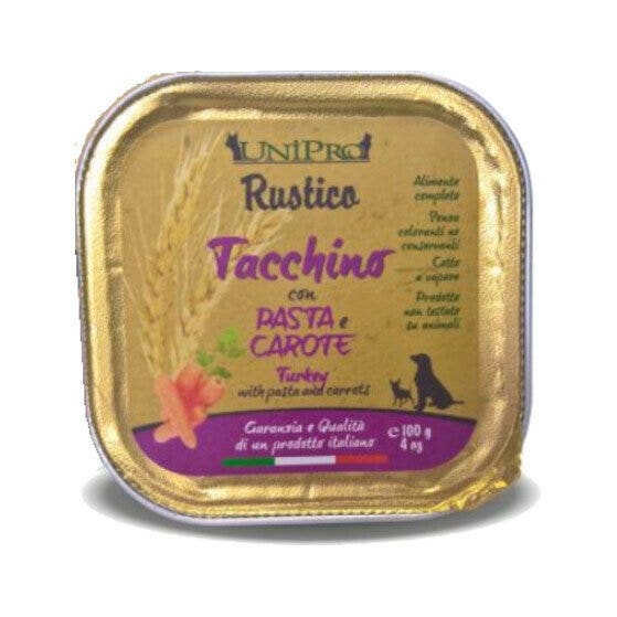 Unipro Rustico Nourriture humide à la dinde, aux pâtes et aux carottes pour chiens, barquette de 100 g