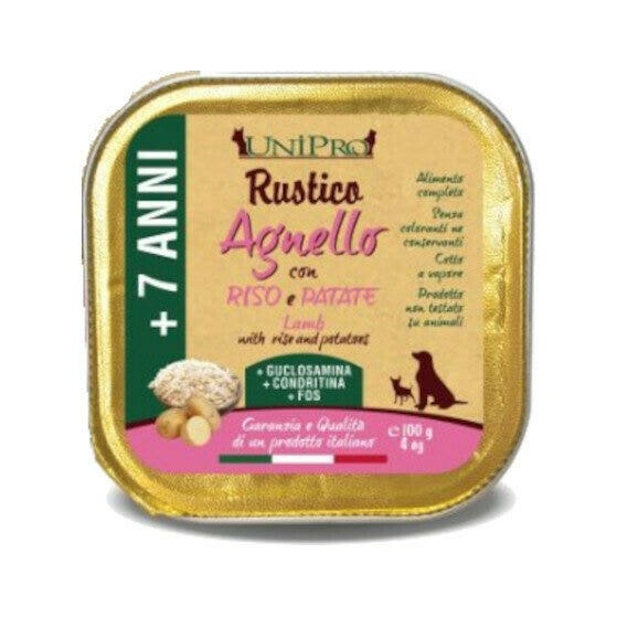 Unipro Rustico Nourriture humide Agneau, riz et pommes de terre pour chiens de 7 ans et plus Barquette 100 g