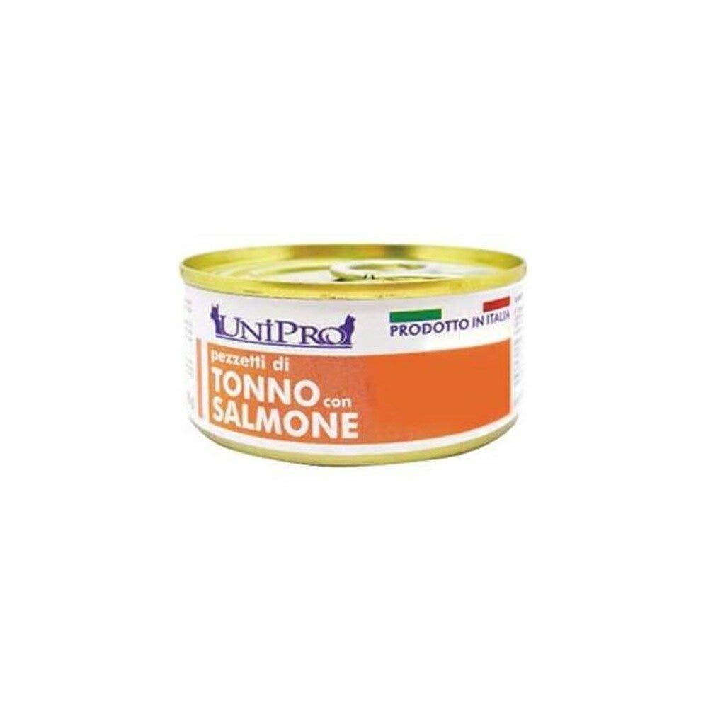 Unipro Morceaux de thon et saumon, nourriture humide pour chats adultes, boîte de 85 g