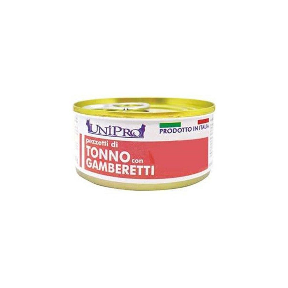 Unipro Morceaux de thon aux crevettes - Nourriture humide pour chats adultes - Boîte de 85 g
