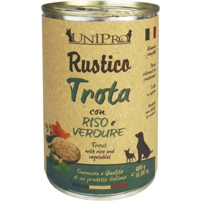 Unipro Rustico Nourriture humide à la truite, au riz et aux légumes pour chiens, pot de 400 g