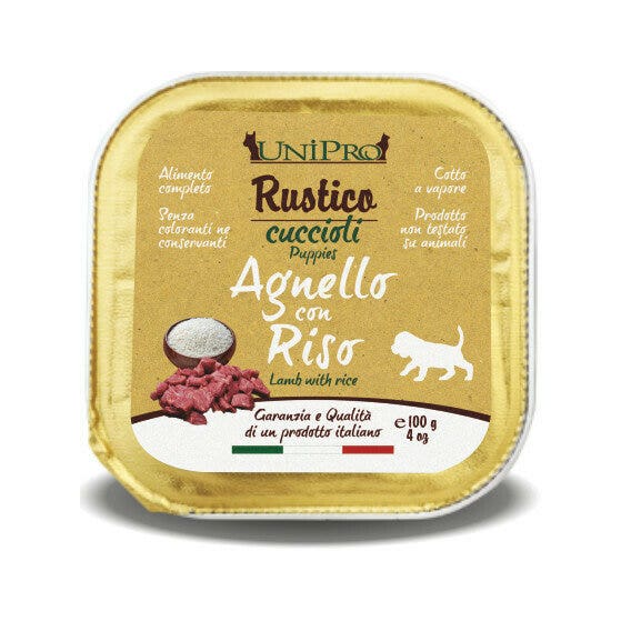 Unipro Rustico Nourriture humide à l'agneau et au riz pour chiots, barquette de 100 g