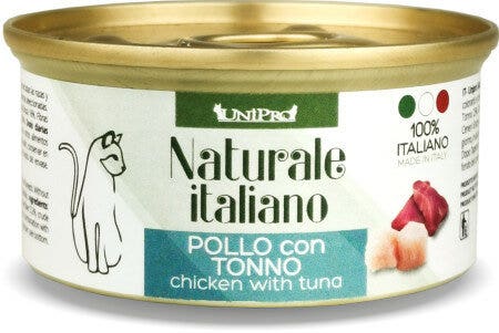 Unipro Naturale Italiano Cibo Umido Pollo Con Tonno Per Gatti Adulti Scatoletta 85g