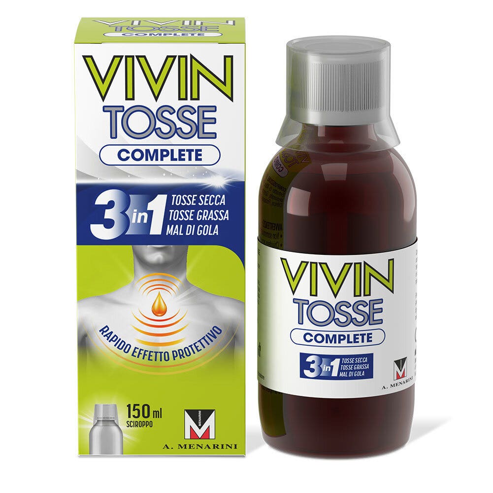 Vivin Tosse Complete 3 en 1 Toux sèche, toux grasse, maux de gorge, sirop 150 ml