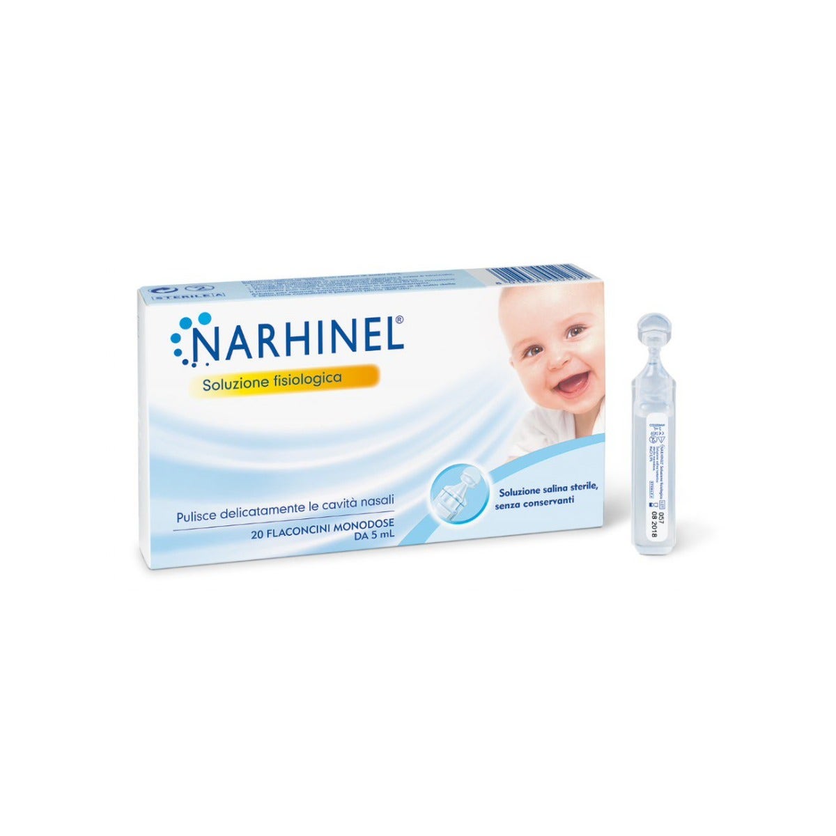 Narhinel Solution saline isotonique pour nez bouché, 20 flacons unidoses de 5 ml