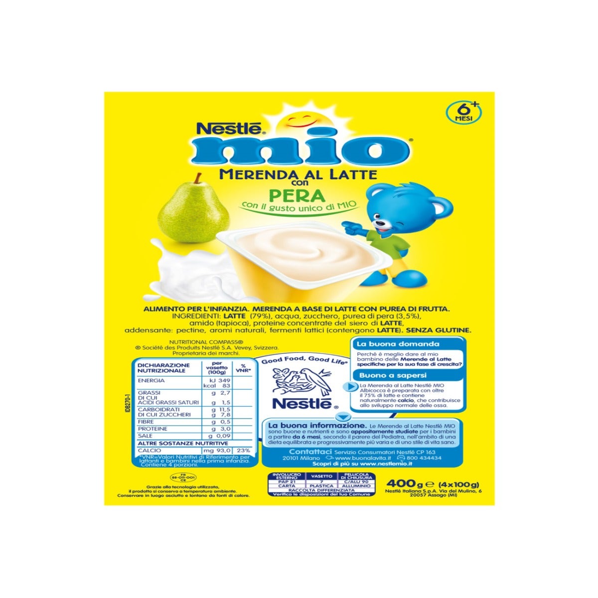 Nestlé Mio Merenda Al Latte Pera 4 Vasetti da 100g