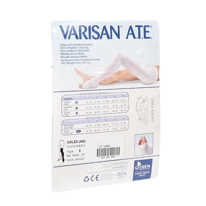 Varisan ATE Calza Anti-trombo-embolica Punta Aperta Taglia 5 Bianco