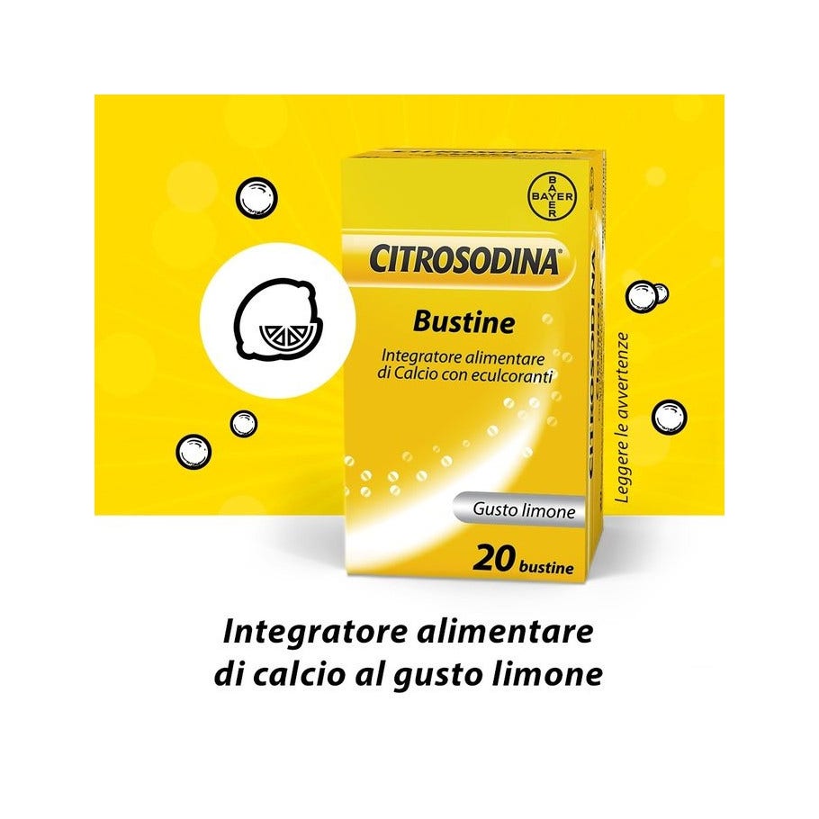 Citrosodina Effervescente Complément alimentaire digestif au calcium, saveur citron, 20 sachets