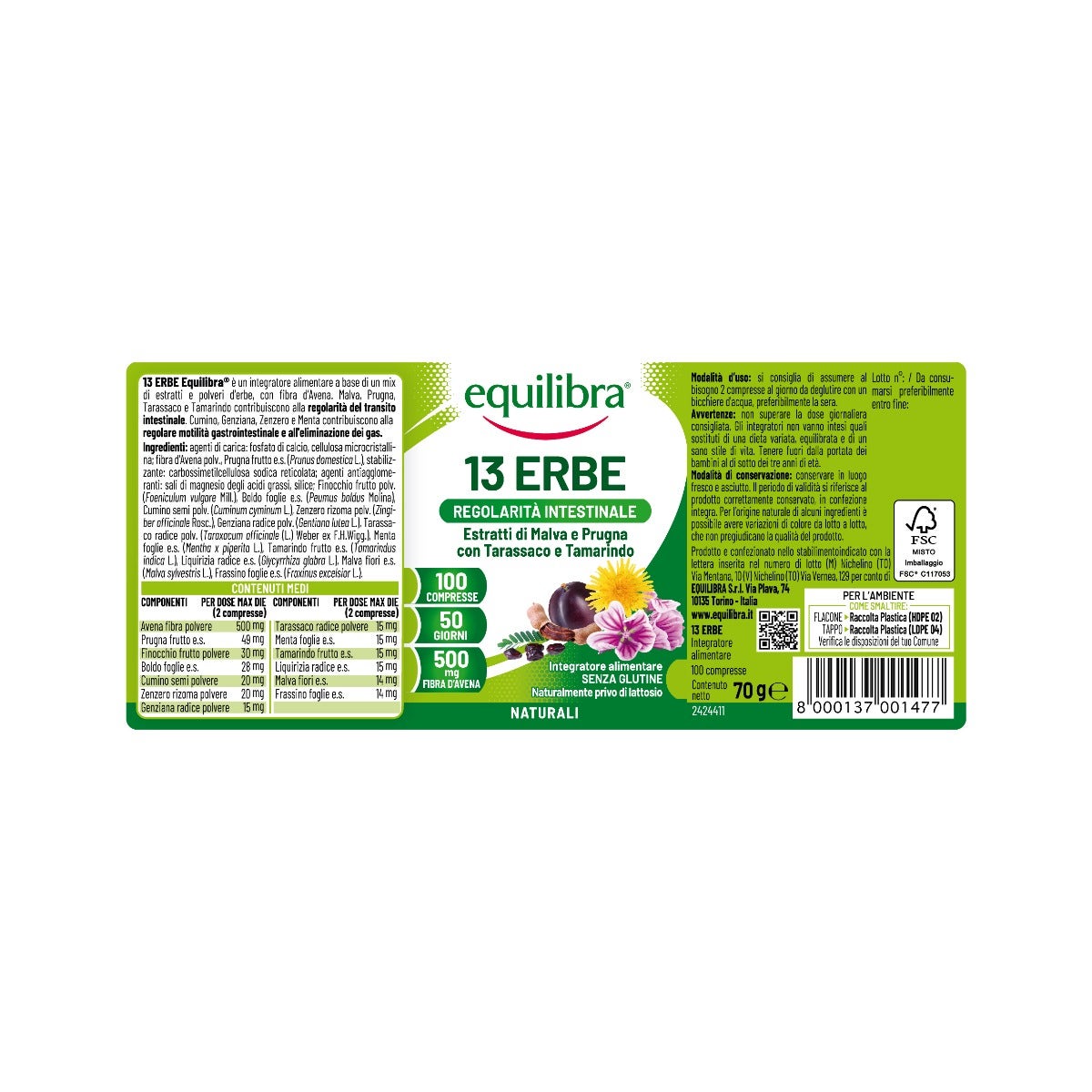 Equilibra 13 Erbe Con Fibra 100 Compresse
